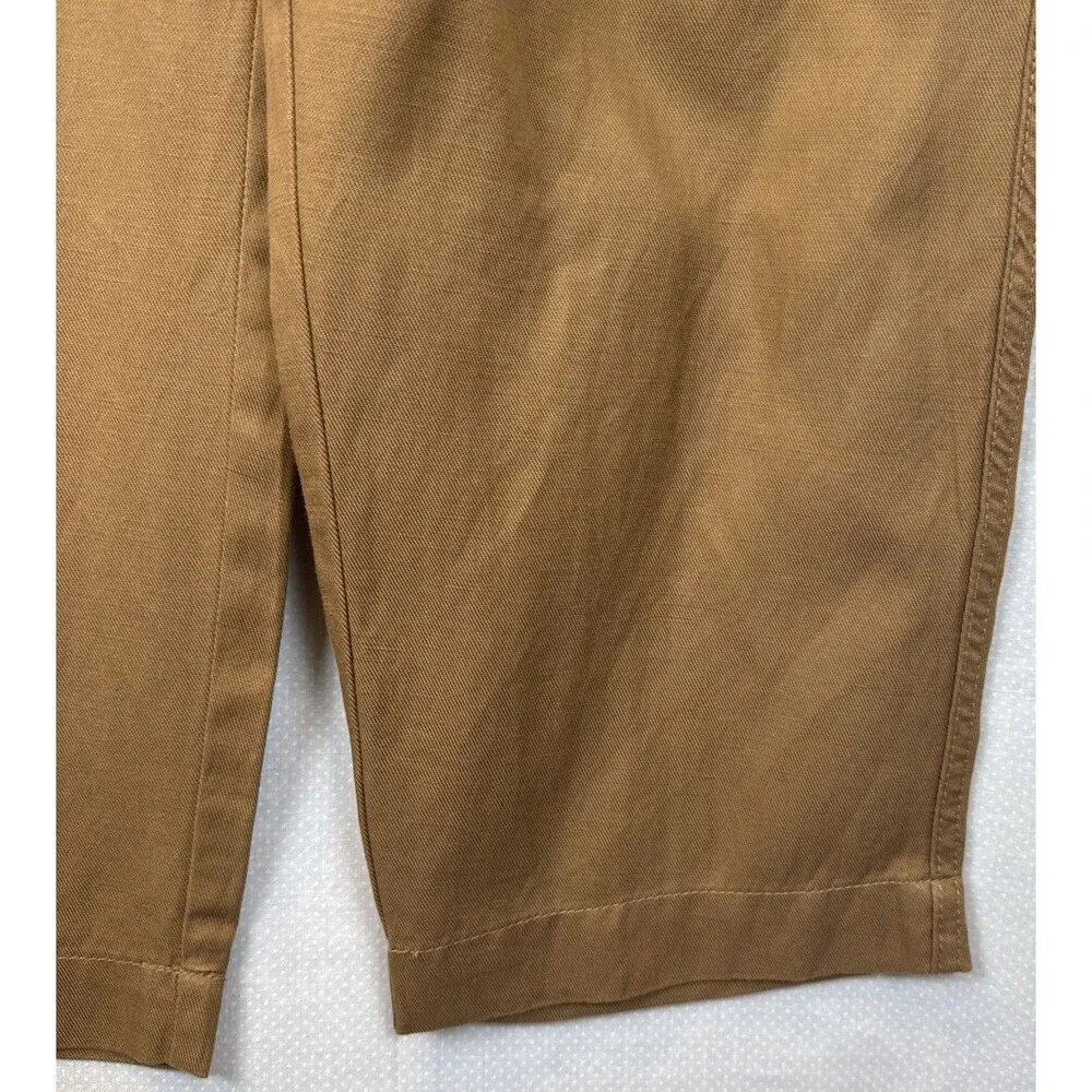 Banana Republic Large Brown Paperbag Waist Wide Leg Cargo Pants Linen Blend L